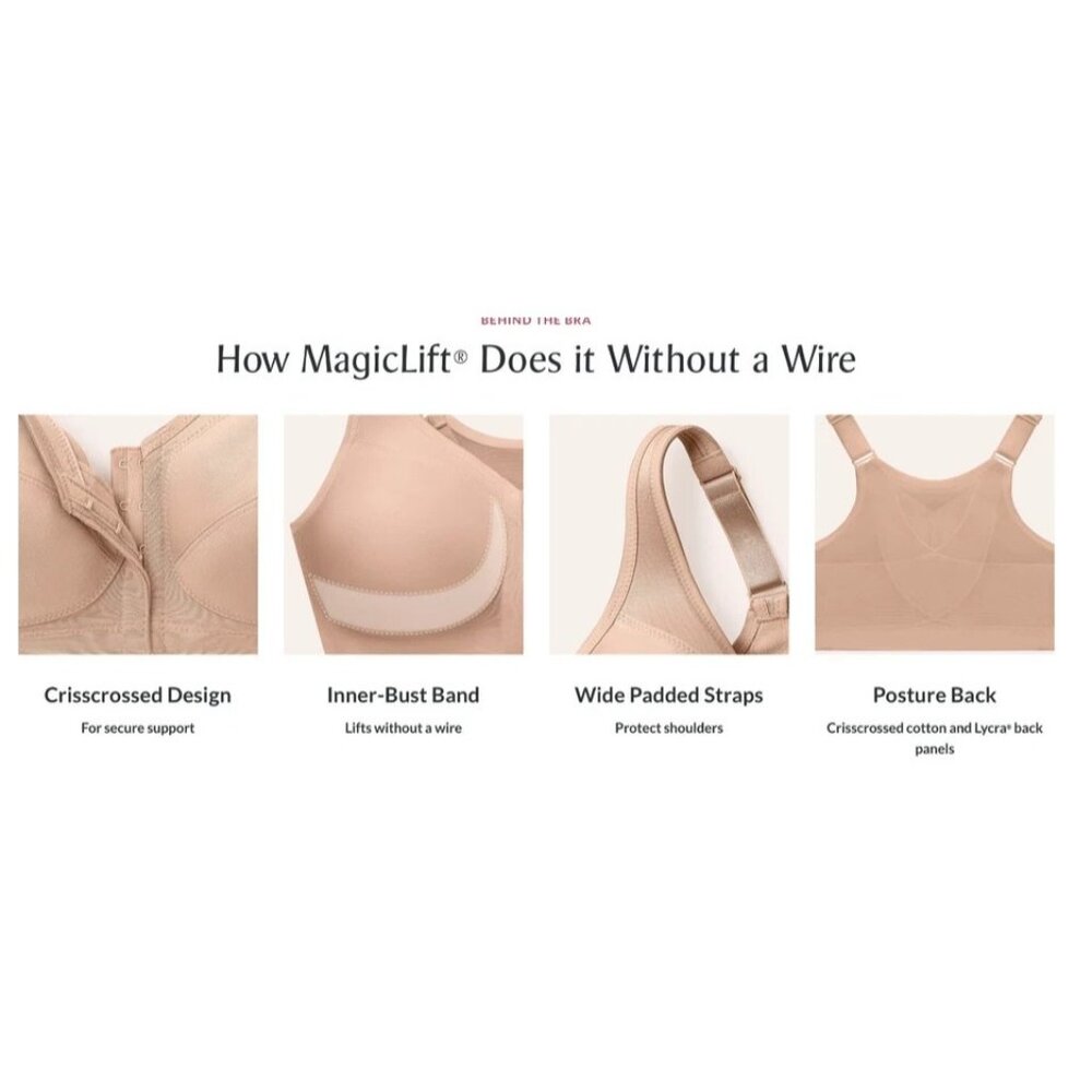 Glamorise 36H USA (36G UK) MagicLift Front Closure Posture Back Bra 1265 Cafe - Picture 5 of 14